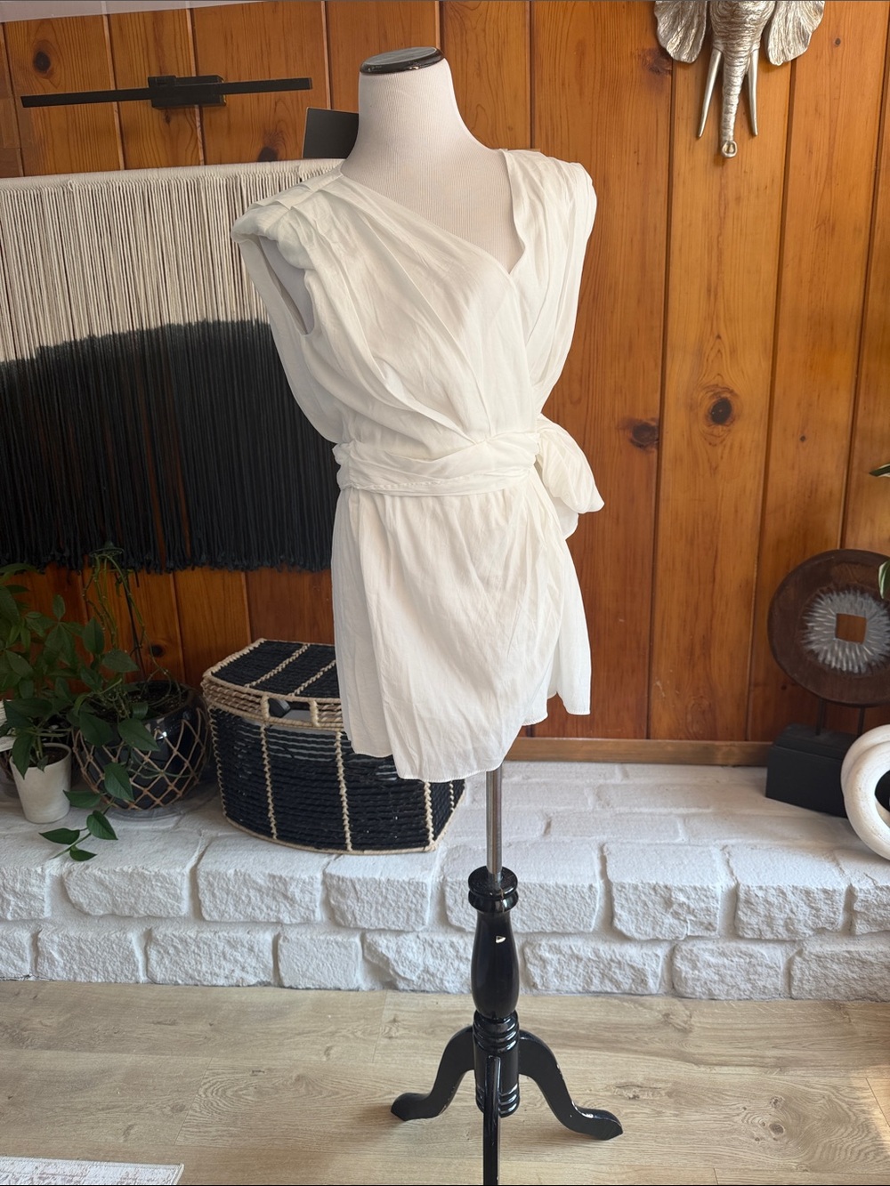 DO+BE White Wrap-Front Mini Dress with Tie Waist